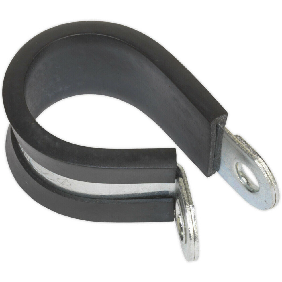 Loops 25 Pack Rubber Lined P-Clip - Zinc Plated - 25Mm Diameter - Pipe Hose Cable Clip