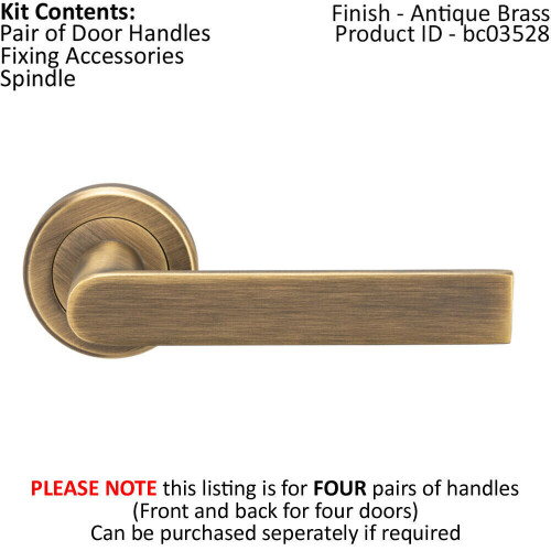 Loops 4x PAIR Flat Rectangular Bar Handle on Round Rose Concealed Fix Antique Brass 1