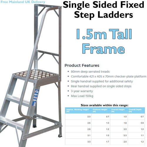 Loops 0.7m Heavy Duty Single Sided Fixed Step LaddersHandrail Platform Safety Barrier 1