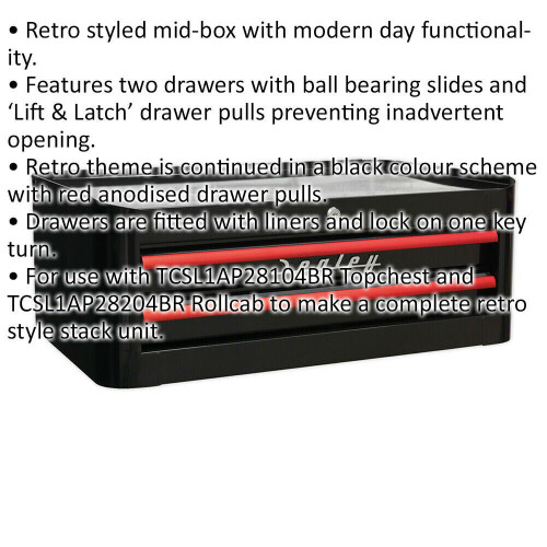 Loops 710 x 460 x 270mm RETRO BLACK 2 Drawer MID-BOX Tool Chest Lockable Storage Unit 1