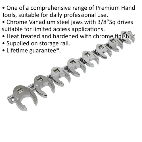 Loops 8pc Open Ended Crows Foot Nut Spanner Socket Set - 3/8" Square Drive Imperial 1
