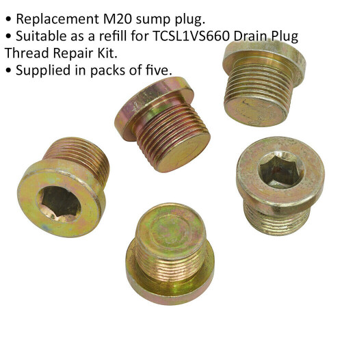 Loops 5 PK Replacement M20 Sump Plug - Refill for ys11054 Drain Plug Thread Repair Kit 1