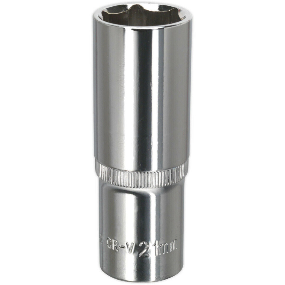 Loops 21Mm Forged Steel Deep Drive Socket - 1/2" Square Drive Polished Chrome Vanadium