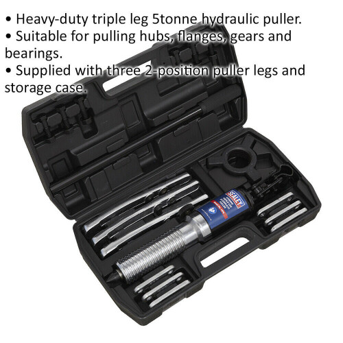 Loops 5 Tonne Triple Leg Hydraulic Gear Puller - Three 2-Position Legs - Heavy Duty 1