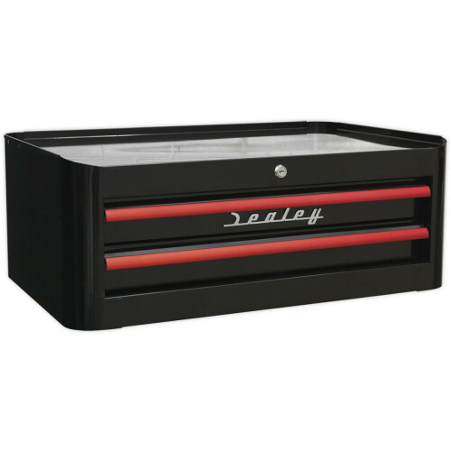 Loops 710 x 460 x 270mm RETRO BLACK 2 Drawer MID-BOX Tool Chest Lockable Storage Unit