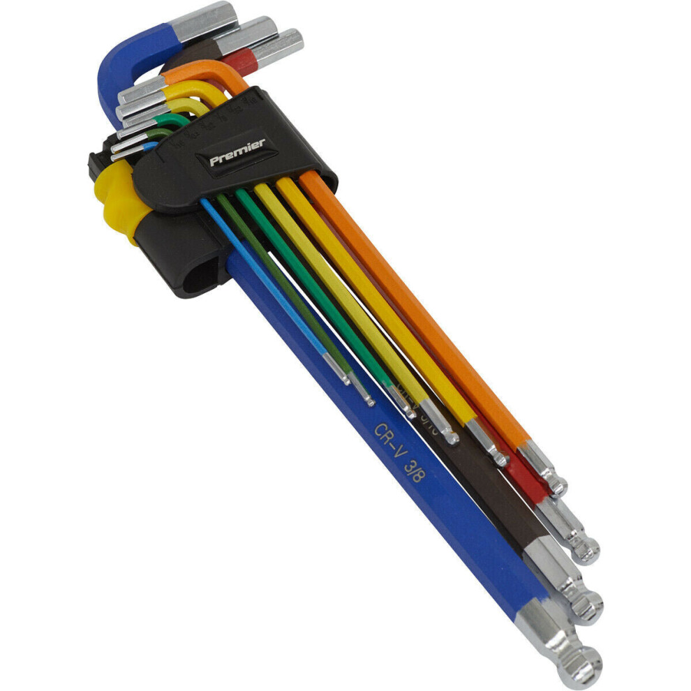 Photos - Other Hand Tools 9 Piece Colour Coded Extra-Long Ball-End Hex Key Set - Imperial Sizing Anti-Slip-Keys-Multi-Colour-Hardened-Steel-Kit