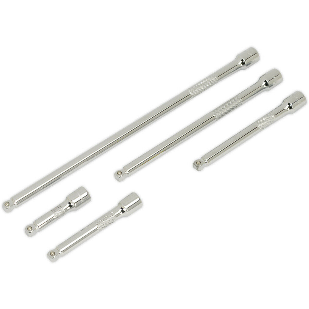 Loops 5 Piece Knurled Wobble Extension Bar Set - 1/4" Sq Drive - Socket Retainer