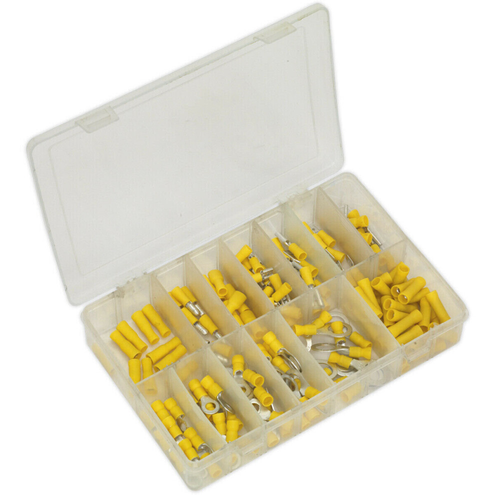 140 Pc Yellow Crimp Terminal Assortment - Various Connectors & Sizes - Electric