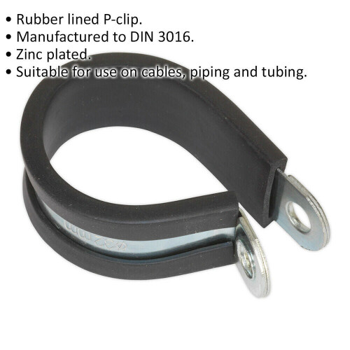Loops 25 PACK Rubber Lined P-Clip - Zinc Plated - 32mm Diameter - Pipe Hose Cable Clip 1
