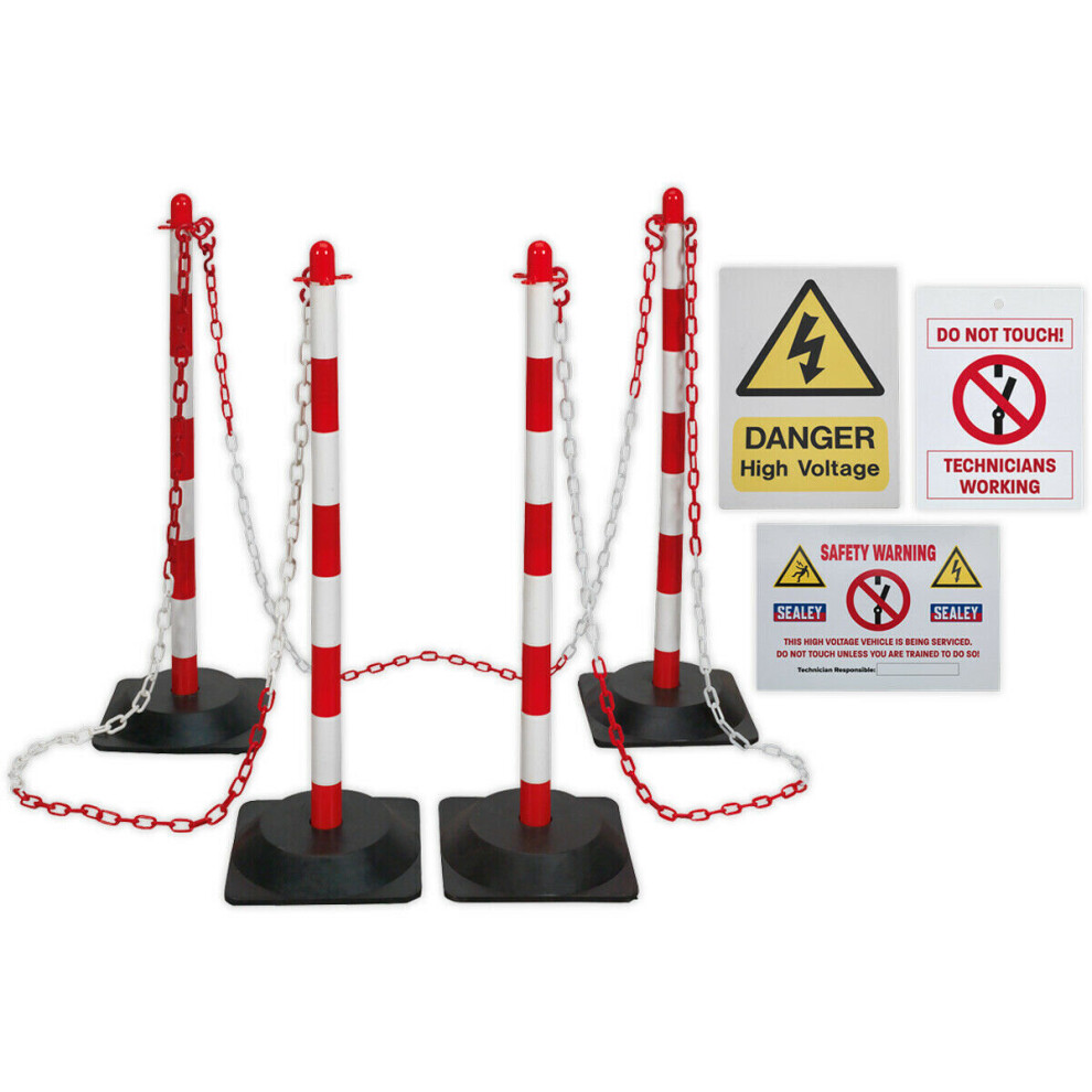 Technicians Exclusion Zone Kit - 25m Red & White Post Chain Kit - Warning Signs