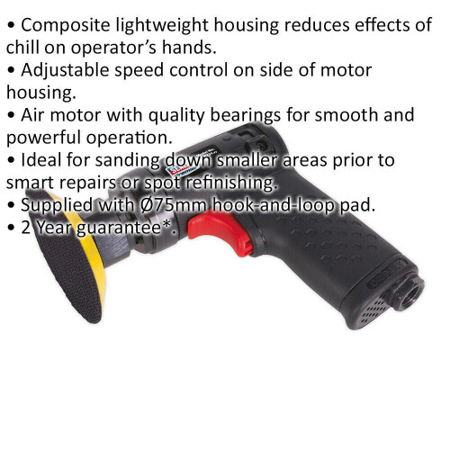 Loops 75mm PREMIUM AIR Orbital Sander - 1/4" BSP - Composite Lightweight Hook & Loop 1