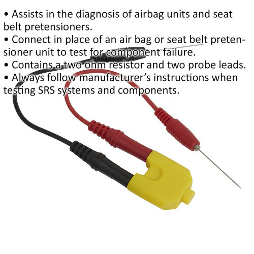 Loops Airbag Test Resistor Set - 2 Ohm Resistor - 2 Probe Leads - Seat Belt Unit Test 1
