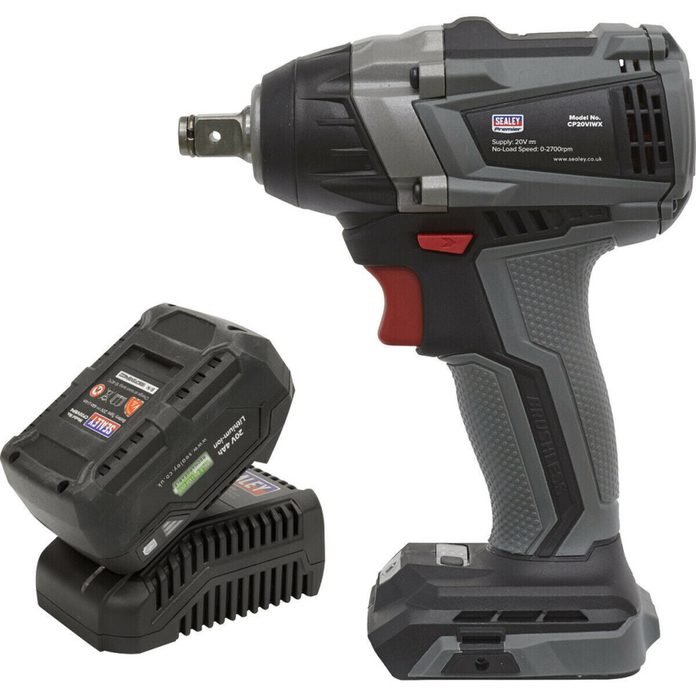 20V 300Nm Cordless Brushless Impact Wrench & 1x Li-Ion Battery 1/2" Square Drive