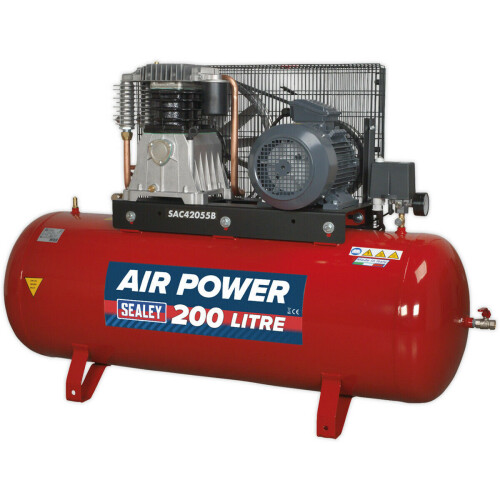 Loops 200 Litre Belt Drive Air Compressor - 2-Stage Pump System 5.5hp Motor - 3 Phase