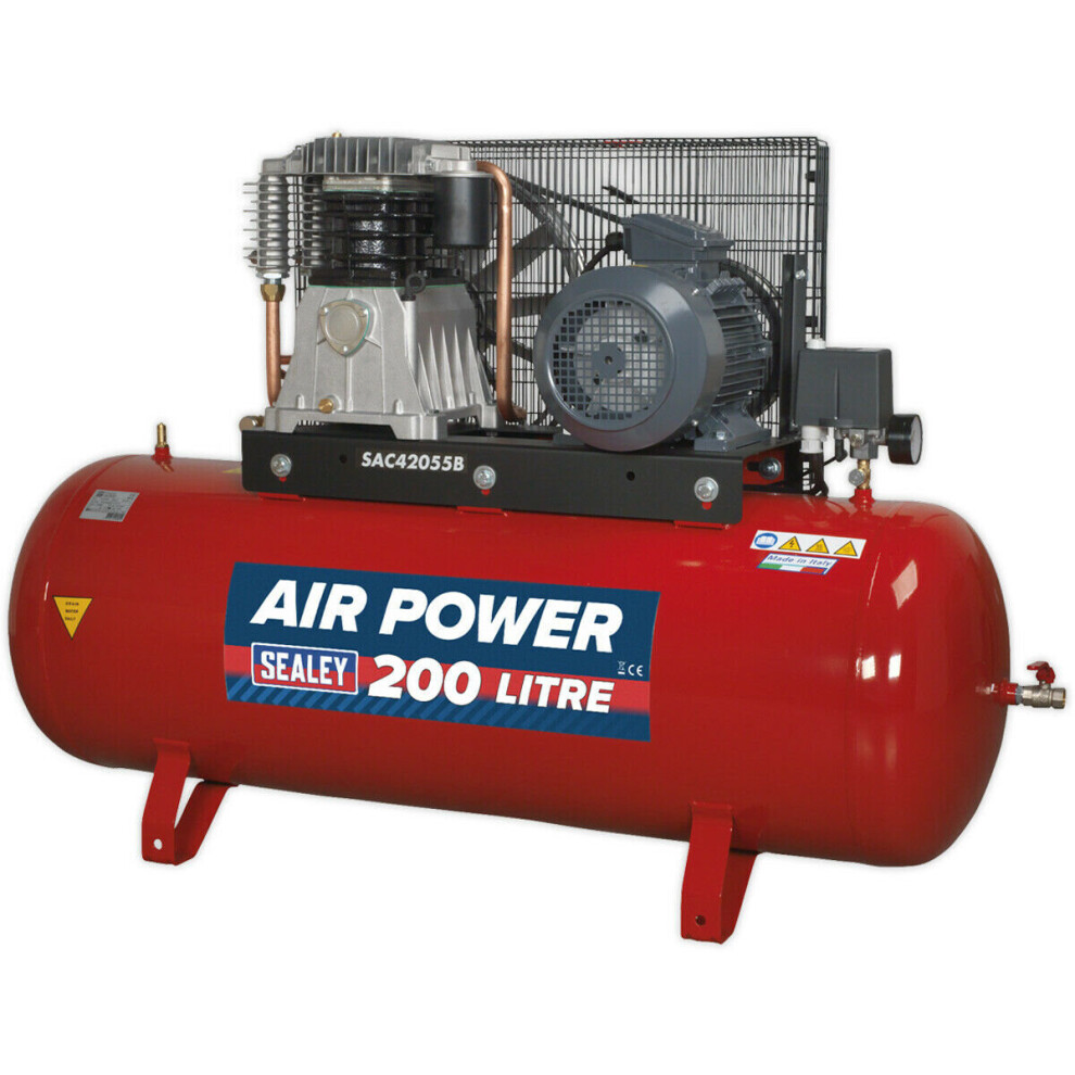 200 Litre Belt Drive Air Compressor - 2-Stage Pump System 5.5hp Motor - 3 Phase
