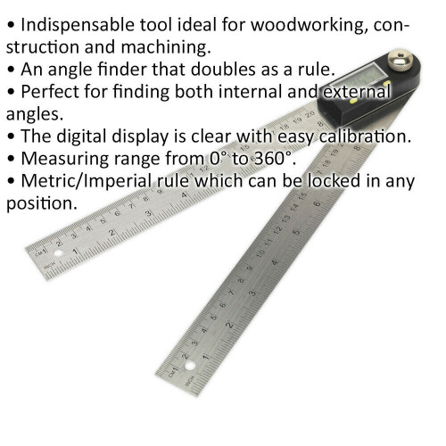 Loops 200mm Digital Angle Rule - Digital Display - Metric & Imperial - Angle Finder 1