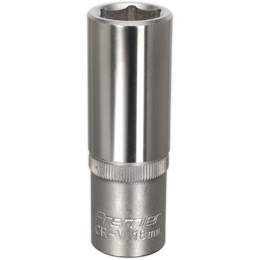 18mm Steel Deep Drive Socket - 1/2" Square Drive - Chrome Vanadium Socket