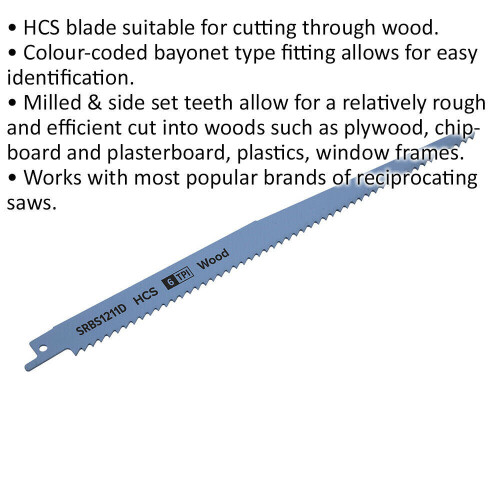 Loops 5 PACK 250mm HCS Reciprocating Saw Blade - 6 TPI - Milled Side Set Teeth 1