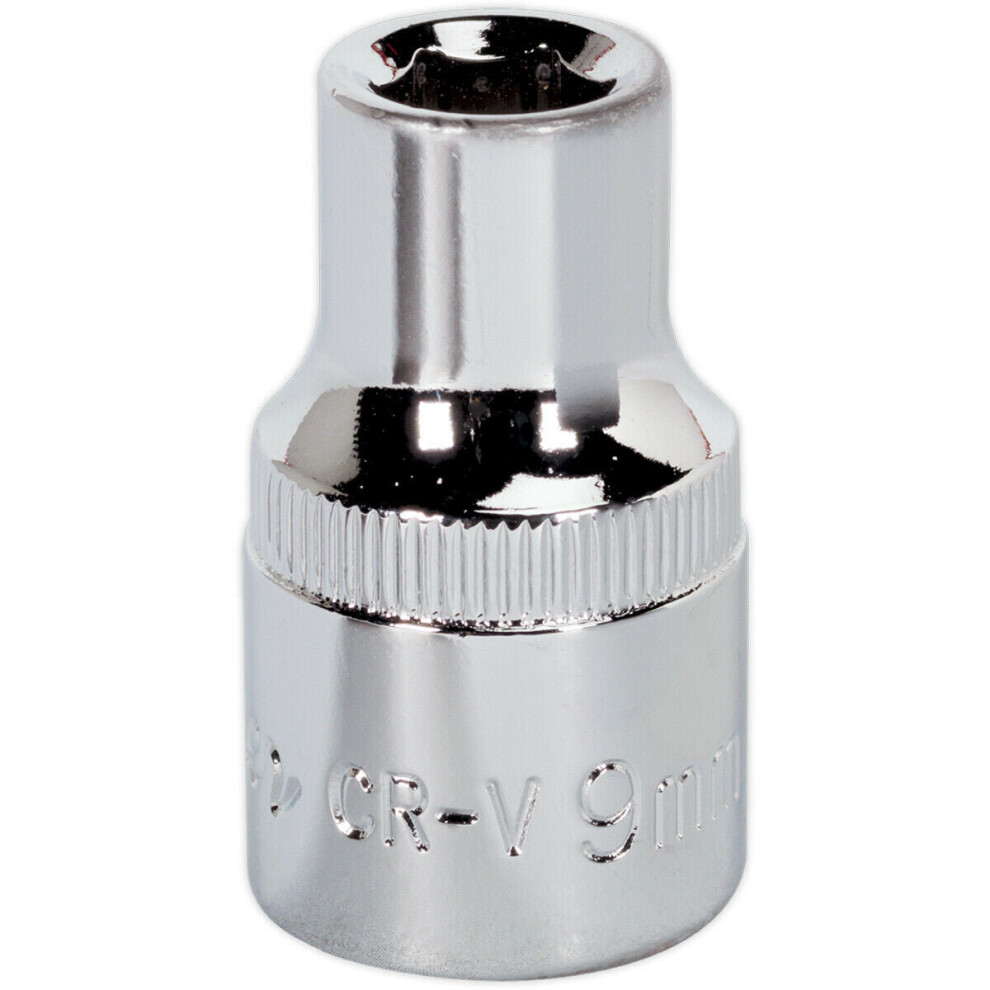 Loops 9Mm Forged Steel Drive Socket - 1/2" Square Drive - Polished Chrome Vanadium