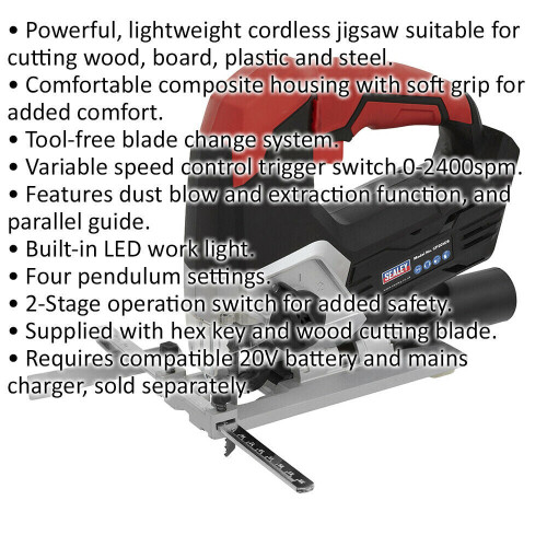 Loops 20 V Cordless Lightweight Jigsaw - Tool-free Blade Change System - Body Only 1