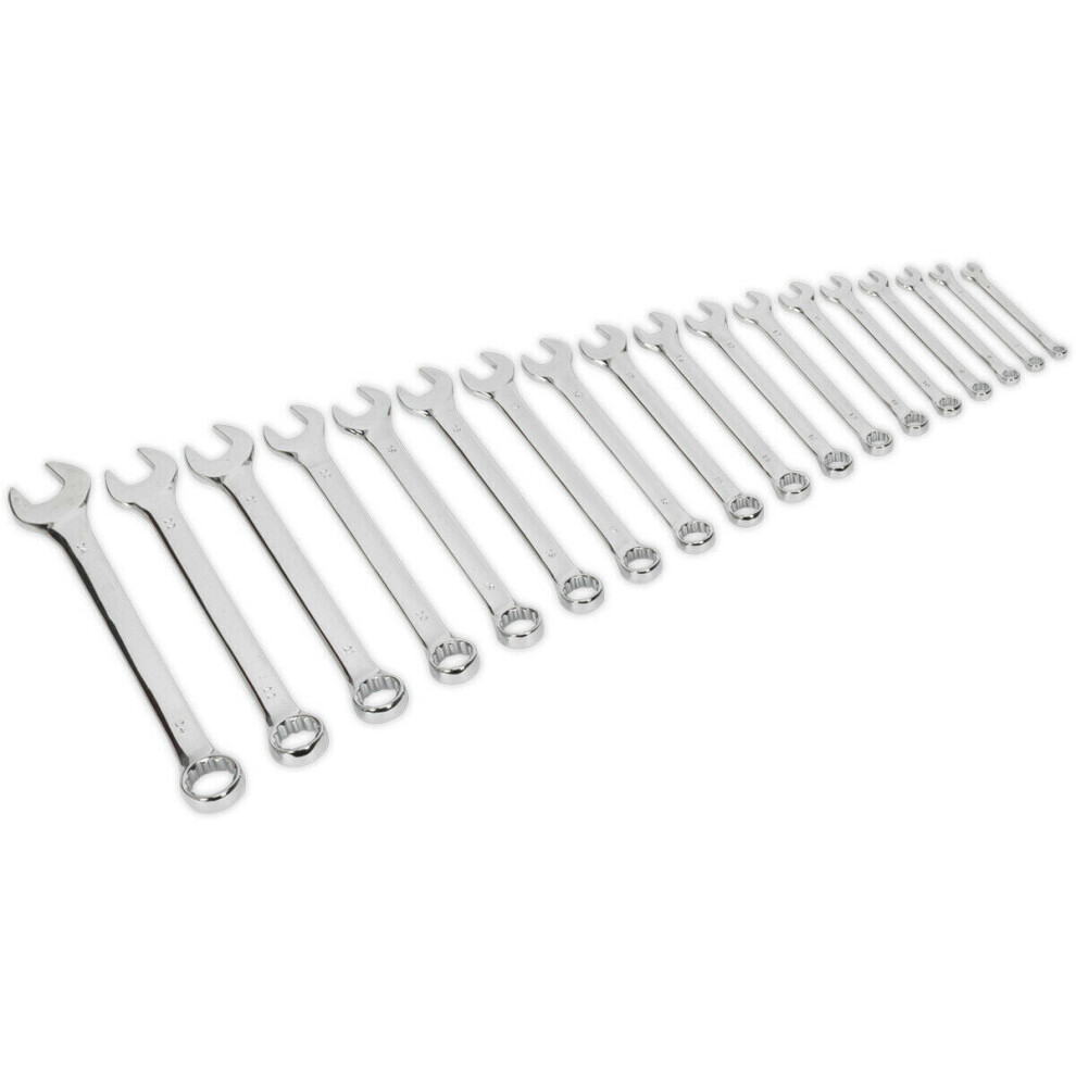 18Pc Slim Handled Combination Spanner Set -12 Point Metric Ring Open Head Wrench 5056581901514