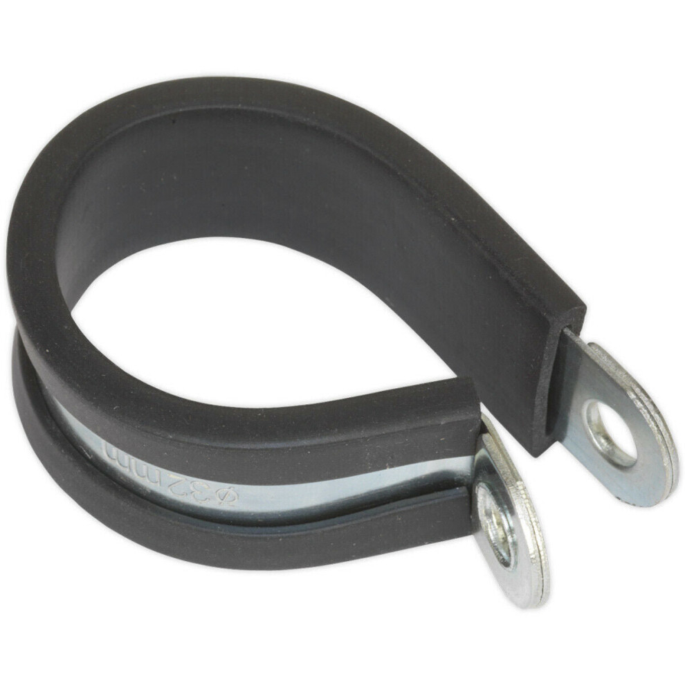 Loops 25 Pack Rubber Lined P-Clip - Zinc Plated - 35Mm Diameter - Pipe Hose Cable Clip
