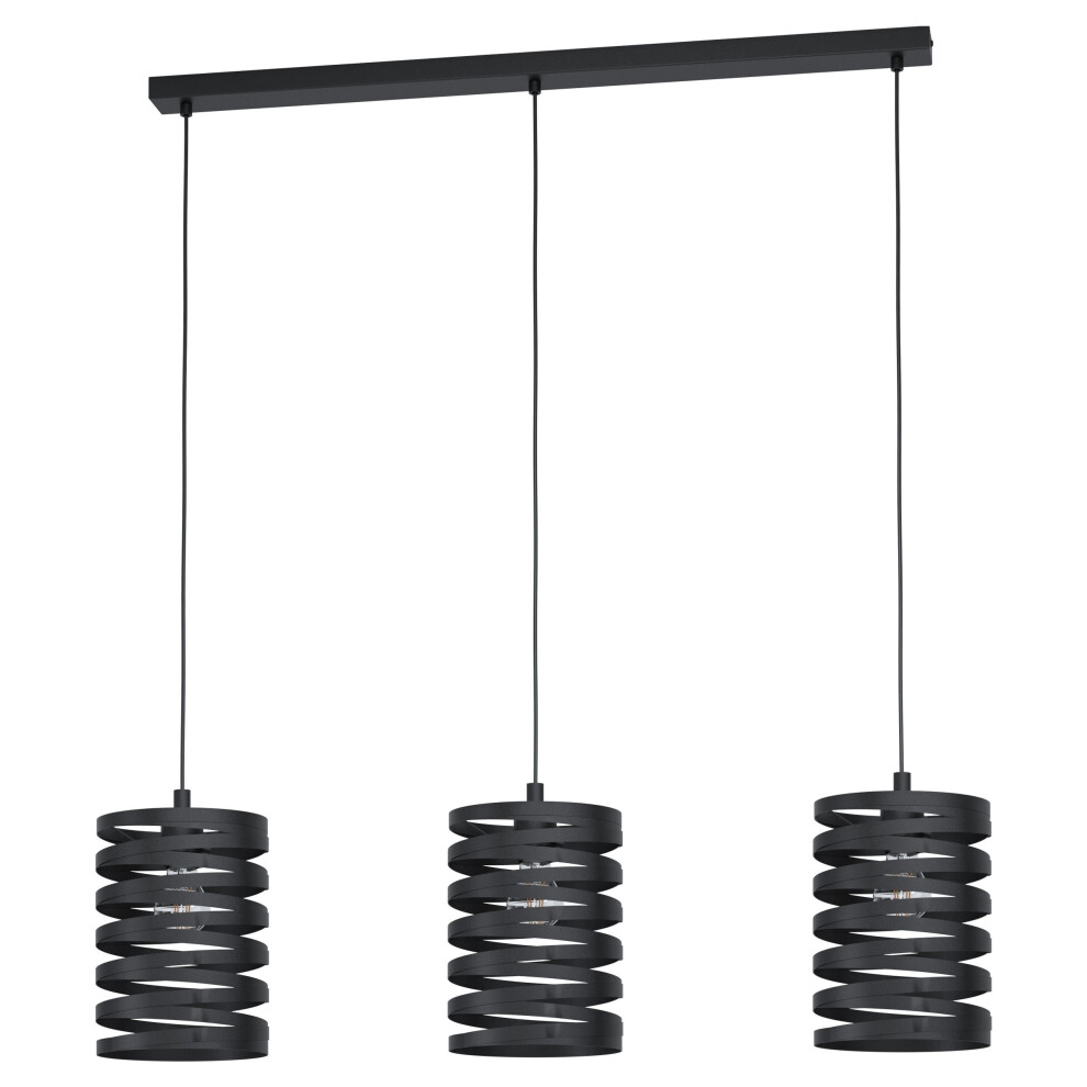 Pendant Ceiling 3 Bulb Light Colour Black Shade Slim Black Spiral Bulb E27 3x40W-image-OPC-P8WK9NB-NEW