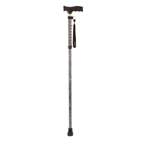 Loops Black Extendable Walking Stick with Plastic Handle - Engraved Pattern - Foldable