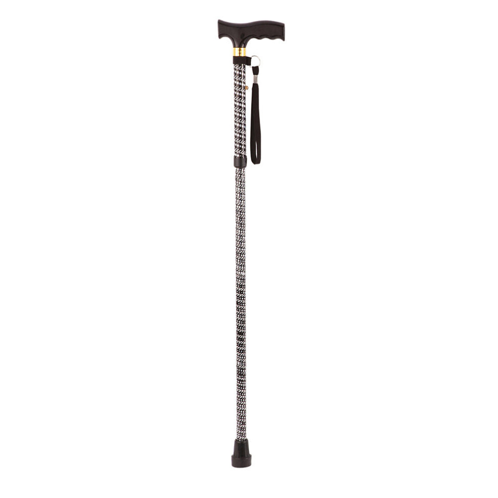 Loops Black Extendable Walking Stick With Plastic Handle - Engraved Pattern - Foldable