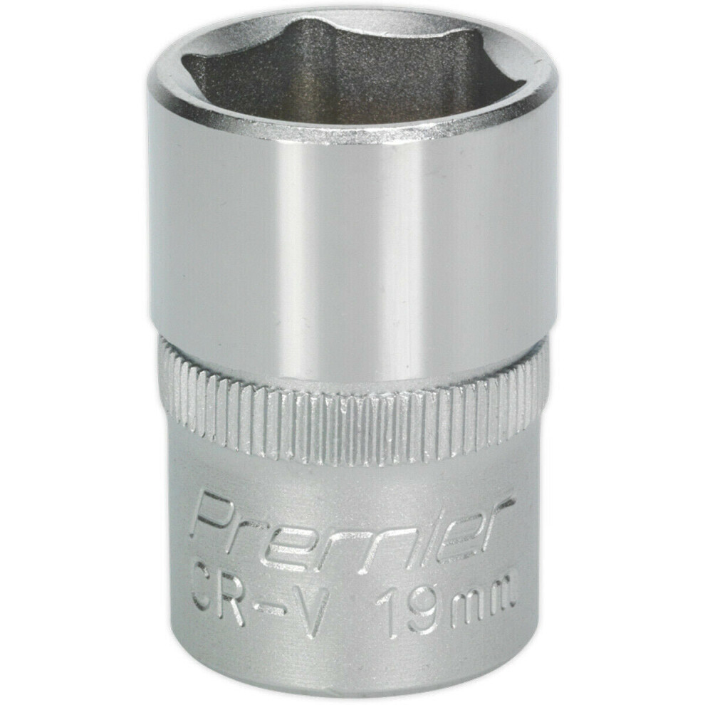 19mm Steel Drive Socket - 1/2" Square Drive - Chrome Vanadium Wrench Socket