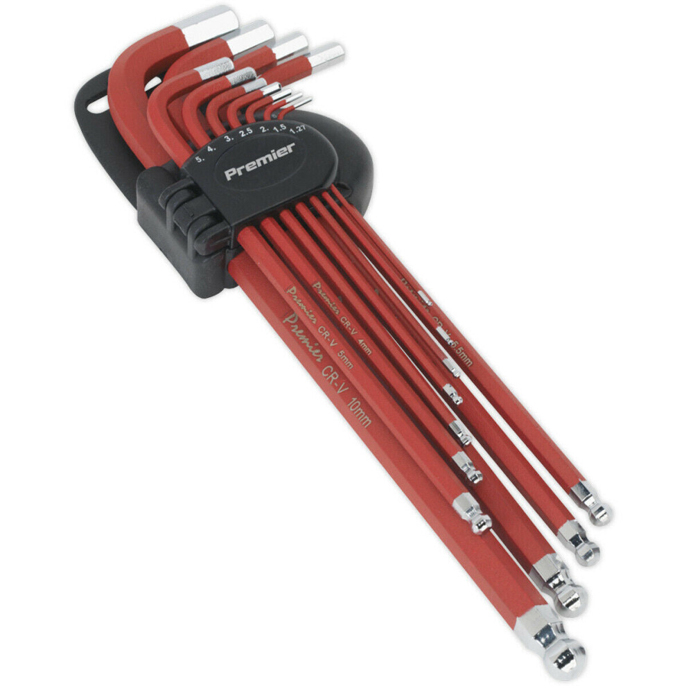 11 Piece - Extra-Long Ball-End Hex Key Set - 79mm to 230mm Length - Anti-Slip