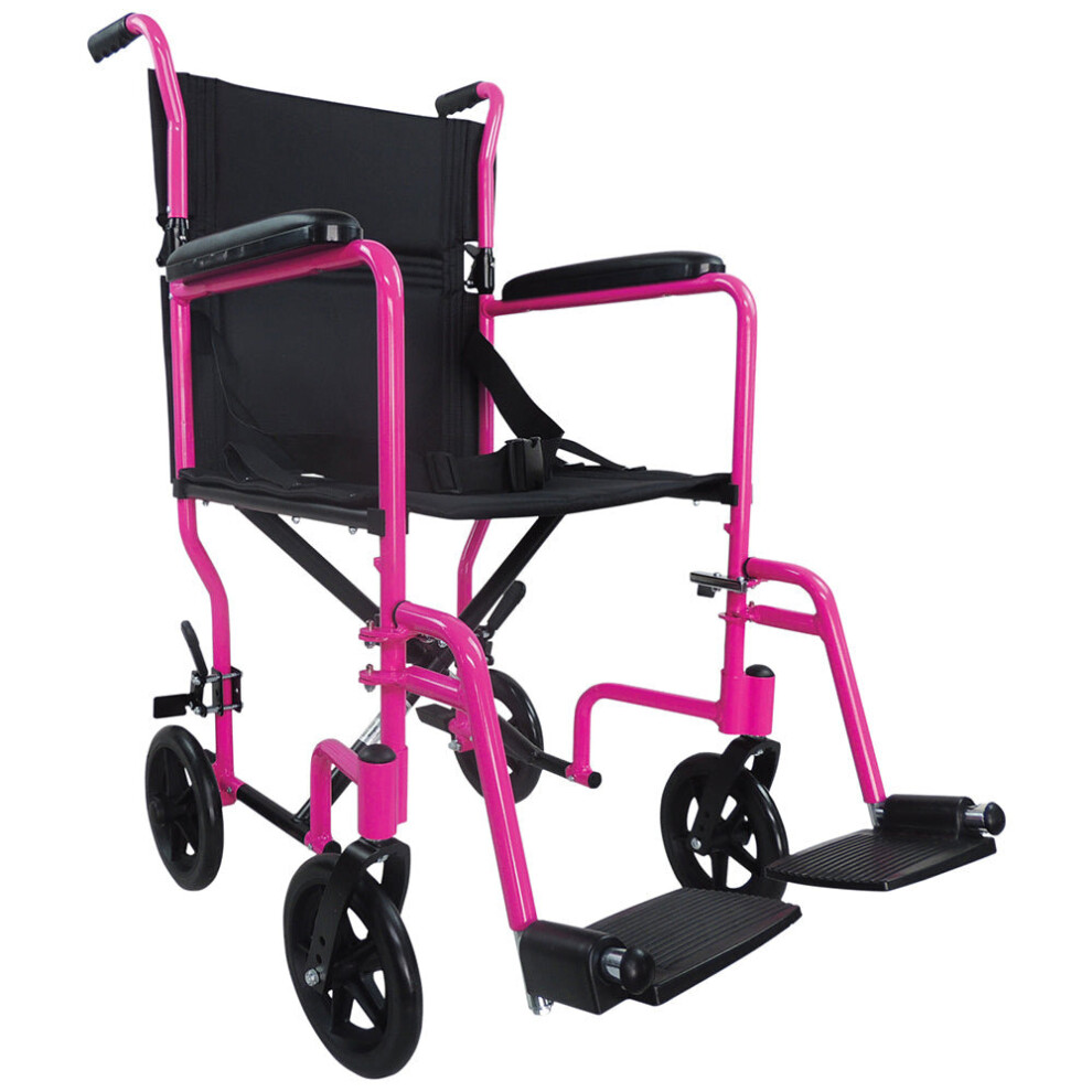 Compact Attendant Propelled Lightweight Aluminium Transit Wheelchair - Pink