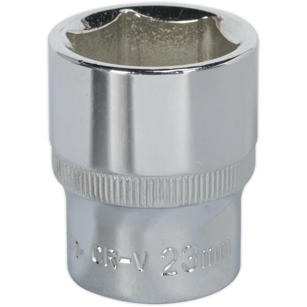 Loops 23Mm Forged Steel Drive Socket - 1/2" Square Drive - Polished Chrome Vanadium