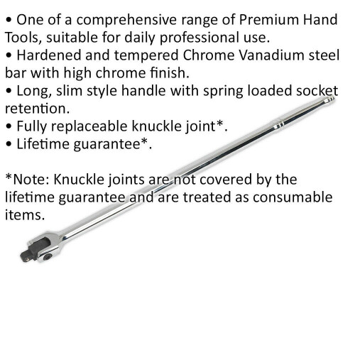Loops 450mm Breaker Pull Bar - 3/8" Sq Drive Knuckle - Spring Loaded Socket Retention 1