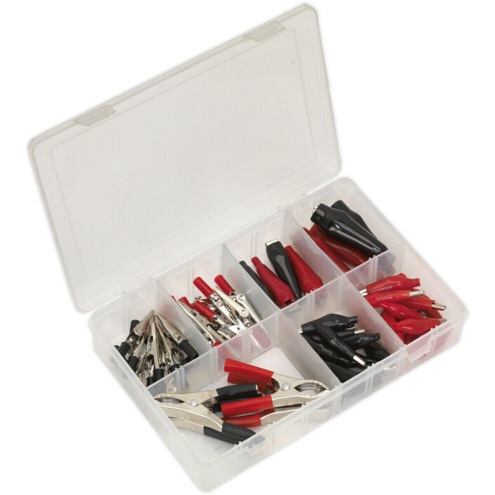 60 Piece Crocodile Clip Assortment - Black and Red - 7 Different Sizes