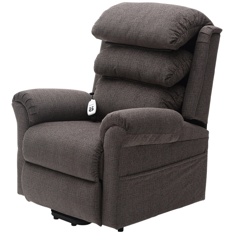 Loops Dual Motor Rise And Recline Armchair - Waterfall Pillow - Mink Chenille Fabric