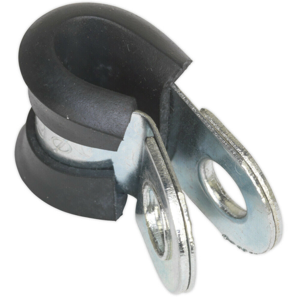 25 PACK Rubber Lined P-Clip - Zinc Plated - 6mm Diameter - Pipe Hose Cable Clip