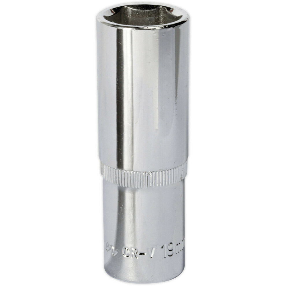 19mm Forged Steel DEEP Drive Socket - 1/2" Square Drive Polished Chrome Vanadium