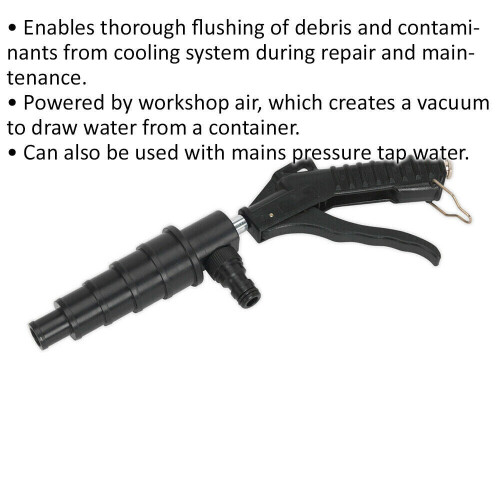 Loops Coolant System Flush Gun - Workshop Air Powered - Mains Pressure Tap Water 1