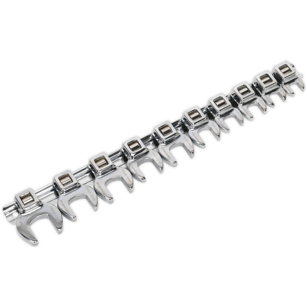 10pc Open Ended Crows Foot Nut Spanner Socket Set - 3/8" Square Drive Ratchet