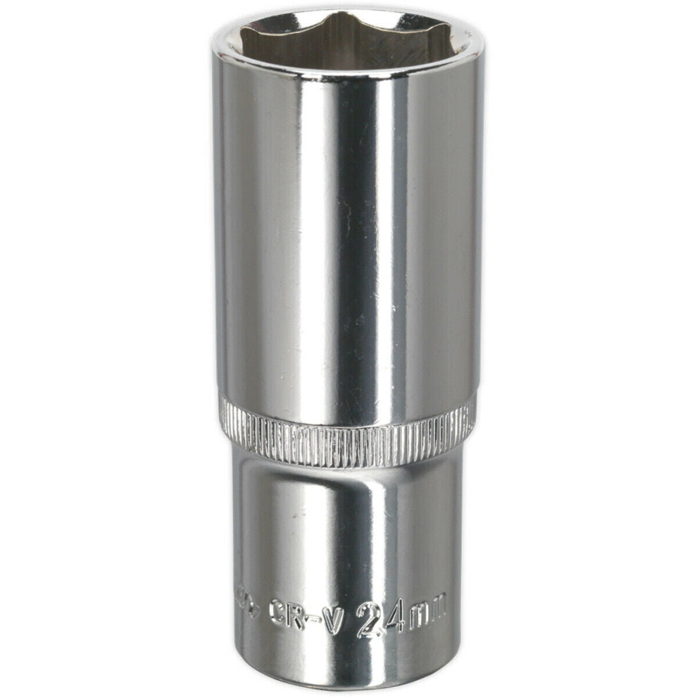 24mm Forged Steel DEEP Drive Socket - 1/2" Square Drive Polished Chrome Vanadium