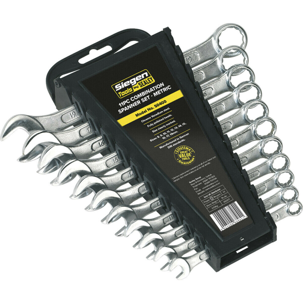 Loops 11Pc Slim Handled Combination Spanner Set -12 Point Metric Ring Open Head Wrench