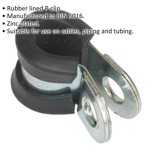 Loops 25 PACK Rubber Lined P-Clip - Zinc Plated - 8mm Diameter - Pipe Hose Cable Clip 1