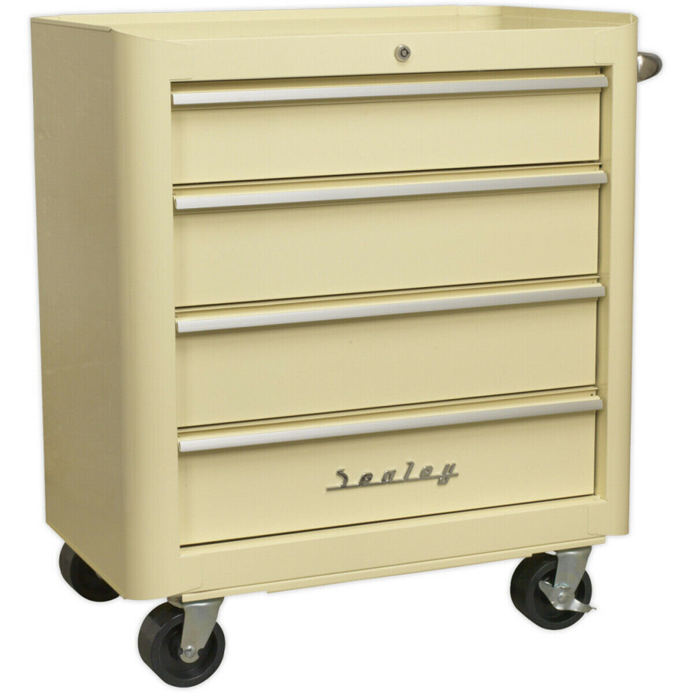 730 x 460 x 825mm 4 Drawer RETRO CREAM Portable Tool Chest Lock Mobile Storage