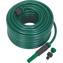 30m Green PVC Water Hose - Spray Jet Nozzle - Female Waterstop Tap Connectors