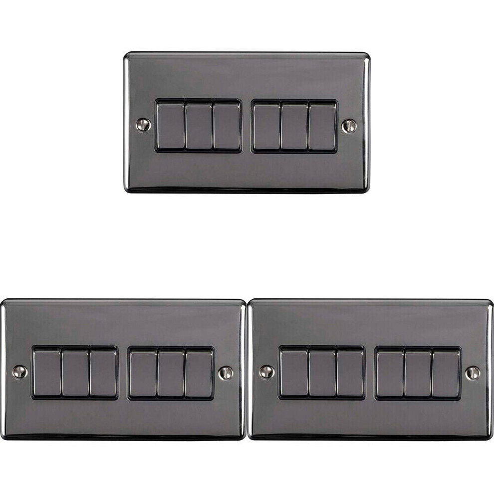 3 PACK 6 Gang Metal Multi Light Switch BLACK NICKEL 2 Way 10A Black Trim