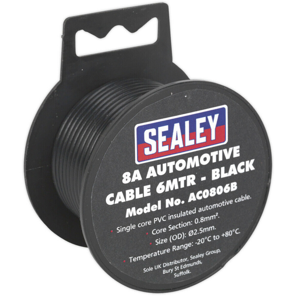 8A Thick Wall Automotive Cable - 7m Reel - Single Core - PVC Insulated - Black