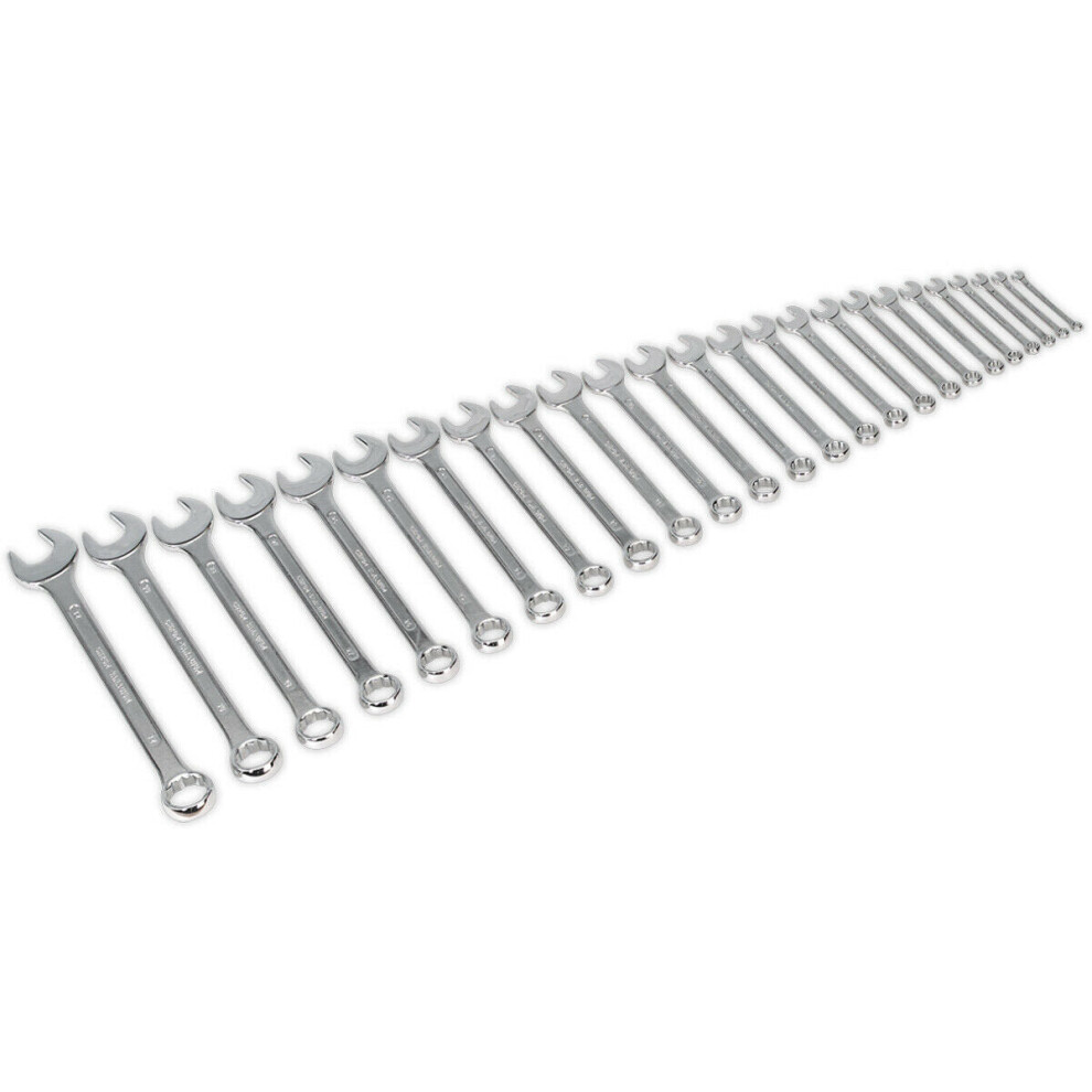 Loops 25Pc Large Handled Combination Spanner Set 12 Point Metric Ring Open Head Wrench