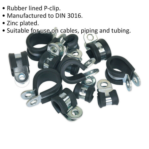 Loops 60 Piece Rubber Lined P-Clip Assortment - Zinc Plated - Pipe Hose Cable Clip 1
