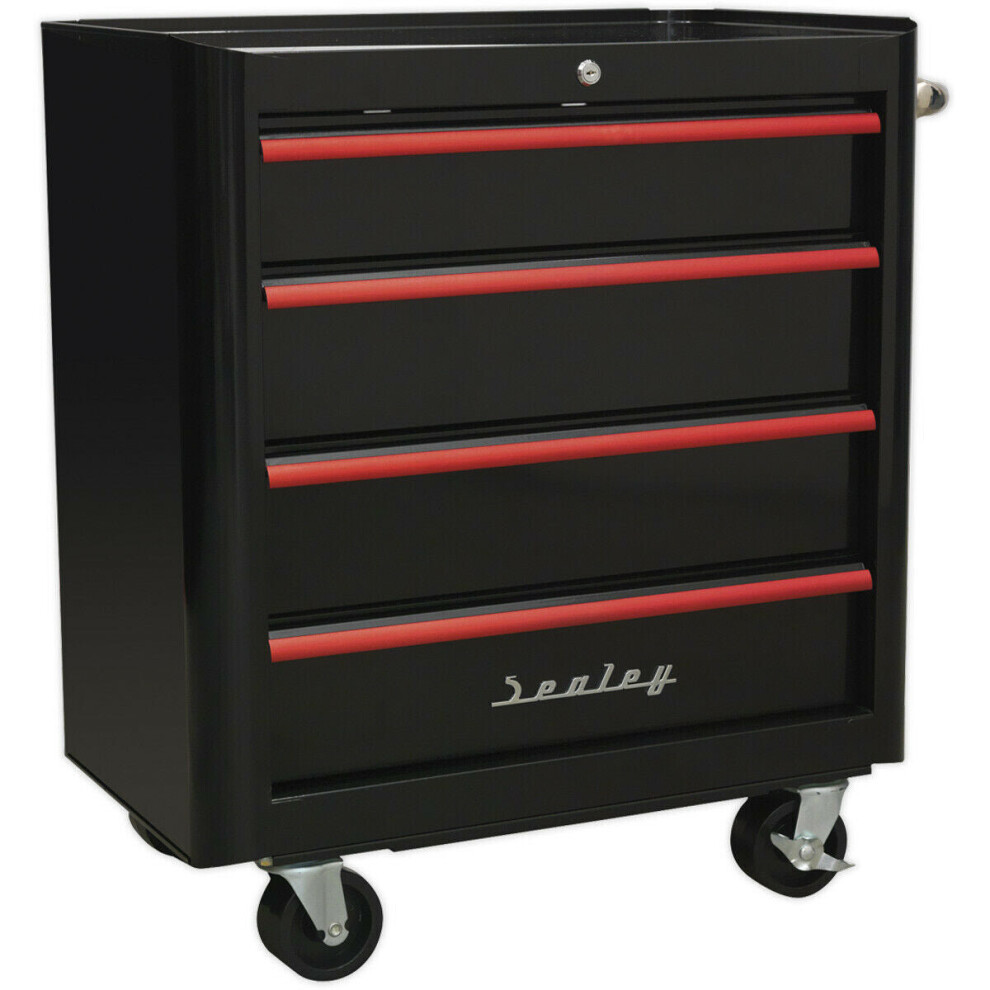 730 X 460 X 825Mm 4 Drawer Retro Black Portable Tool Chest Lock Mobile Storage 5056524257371